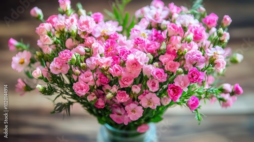 Heart-shaped pink flower bouquet in a vase, romantic and visually pleasing