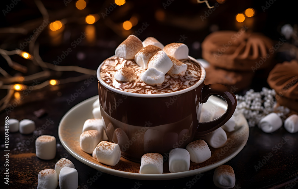 A brown coffee cup with marshmallows, sweet and romantic, perfect for Valentine's Day. A brown coffee cup with marshmallows, sweet and romantic, perfect for Valentine's Day.