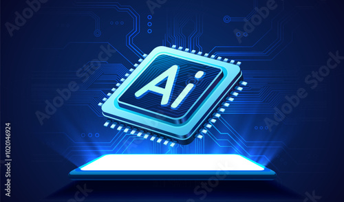 Ai chip phone, innovation tech, ai art technology. Vector illustration