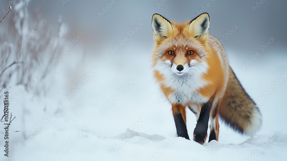 Obraz premium Red fox in a snowy winter landscape