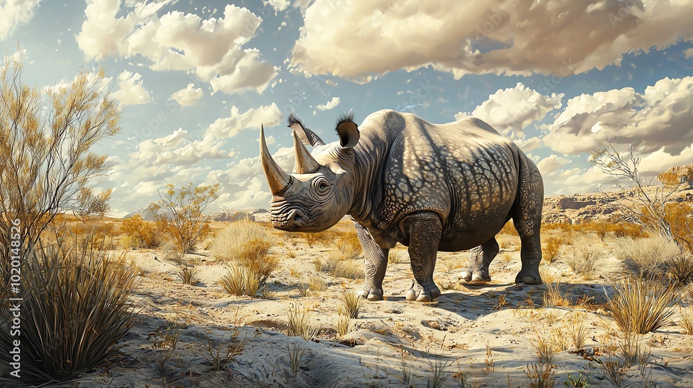 Fototapeta premium Rhinoceros drinkiarid scrubland 6