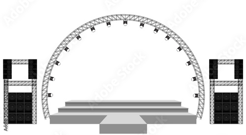 white stage and speaker with spotlight on the truss system on the white background	