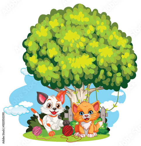 Playful Kittens Under a Tree