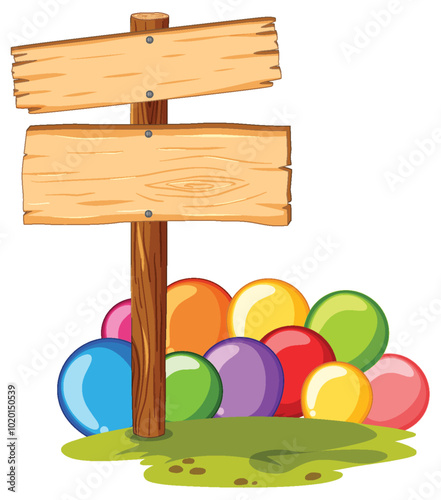 Wooden Signpost with Colorful Balls