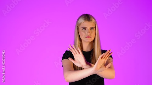 Blonde Woman, No Rejection Refusal and False Answer Gesture Expression photo