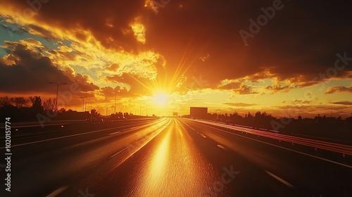 Sunset view over a highway, capturing nature's vibrant colors.