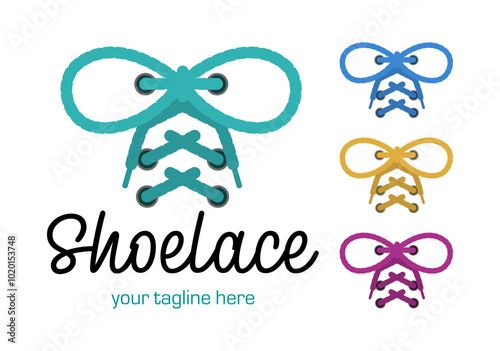 Laces Sneaker Shop logo or emblem. Shoelace vector isolated sign.