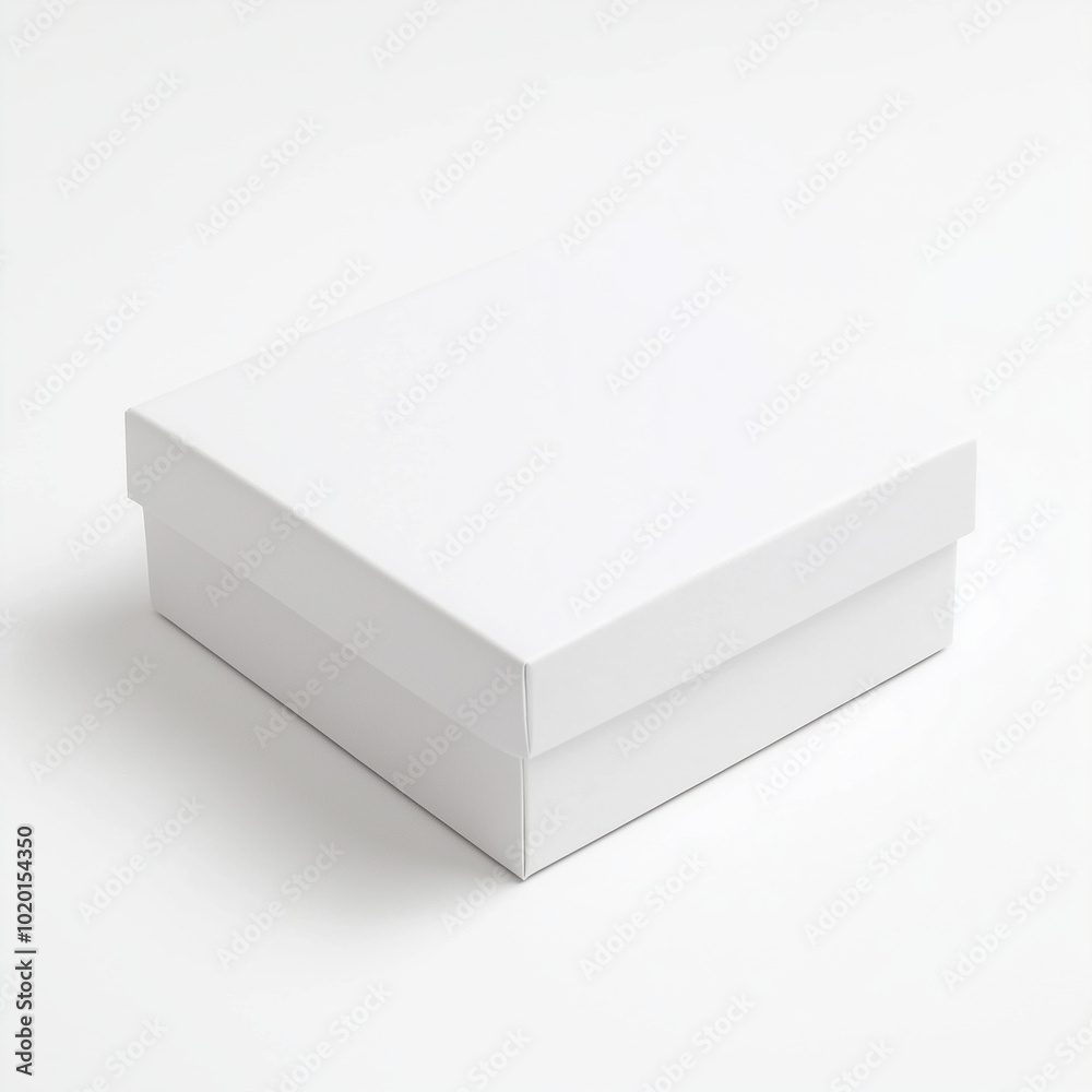Fototapeta premium Simple white box with a closed lid, ideal for gift packaging or stylish storage, set against a clean backdrop.