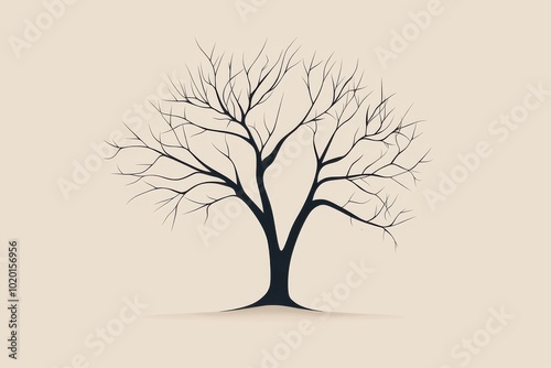 A minimalist silhouette of a bare tree with intricate branches against a soft background, symbolizing strength and resilience.