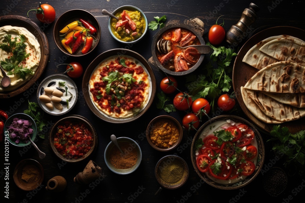 Colorful Variety of Fresh Mediterranean Dishes Colorful Variety of Fresh Mediterranean Dishes