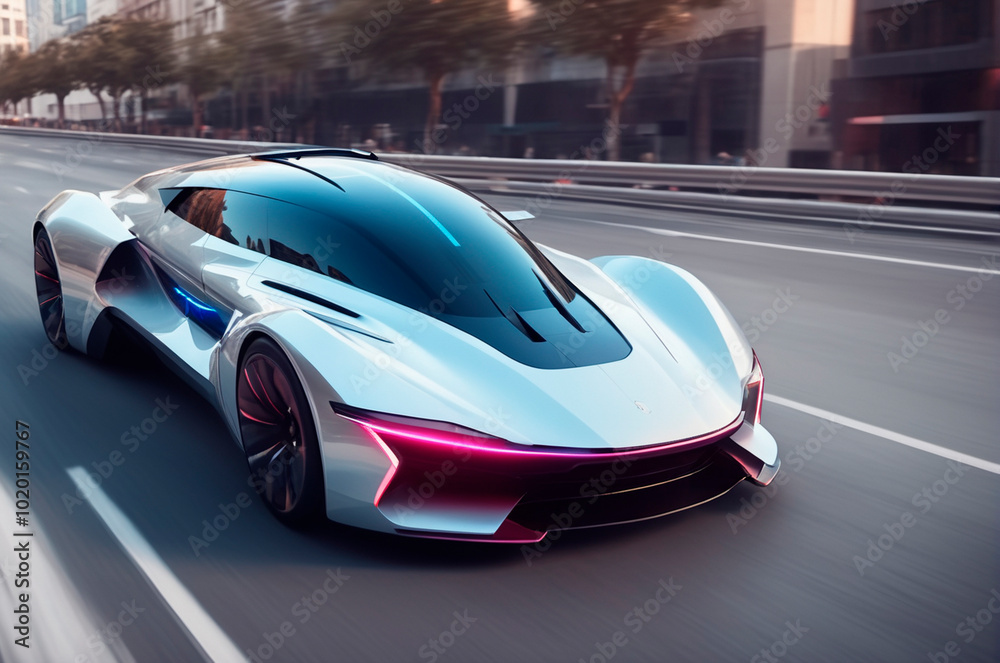 Fototapeta premium Futuristic sports car driving fast. Generative AI