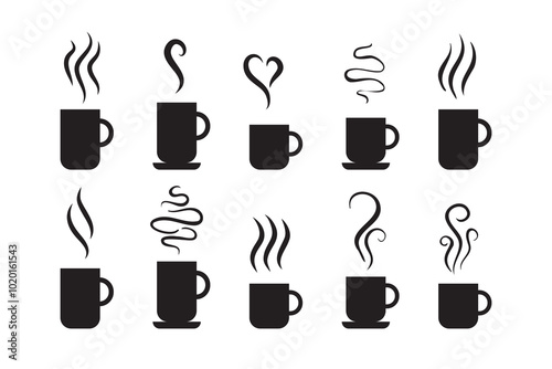 Smells line icon set, hot aroma Coffee, tea in cup, smells or fumes. Isolated symbols doodle glasses of hot drinks. Fragrances evaporate icons. photo