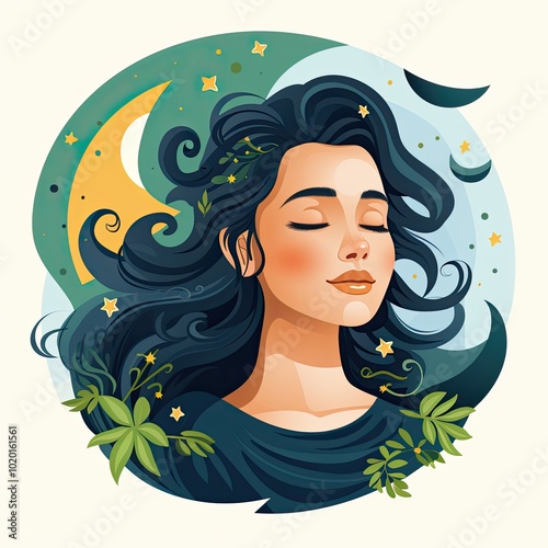 Magical Illustration of a Young Girl Sleeping with the Universe in Her Eyes