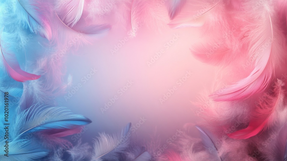 Obraz premium Delicate Pink and Blue Feathers Forming a Frame