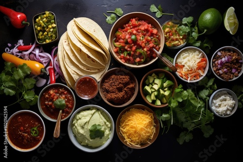 Colorful Taco Ingredients on a Black Background