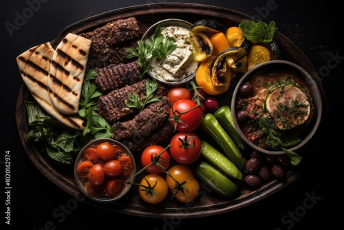 Assorted Mediterranean Grilled Meat and Vegetables Platter