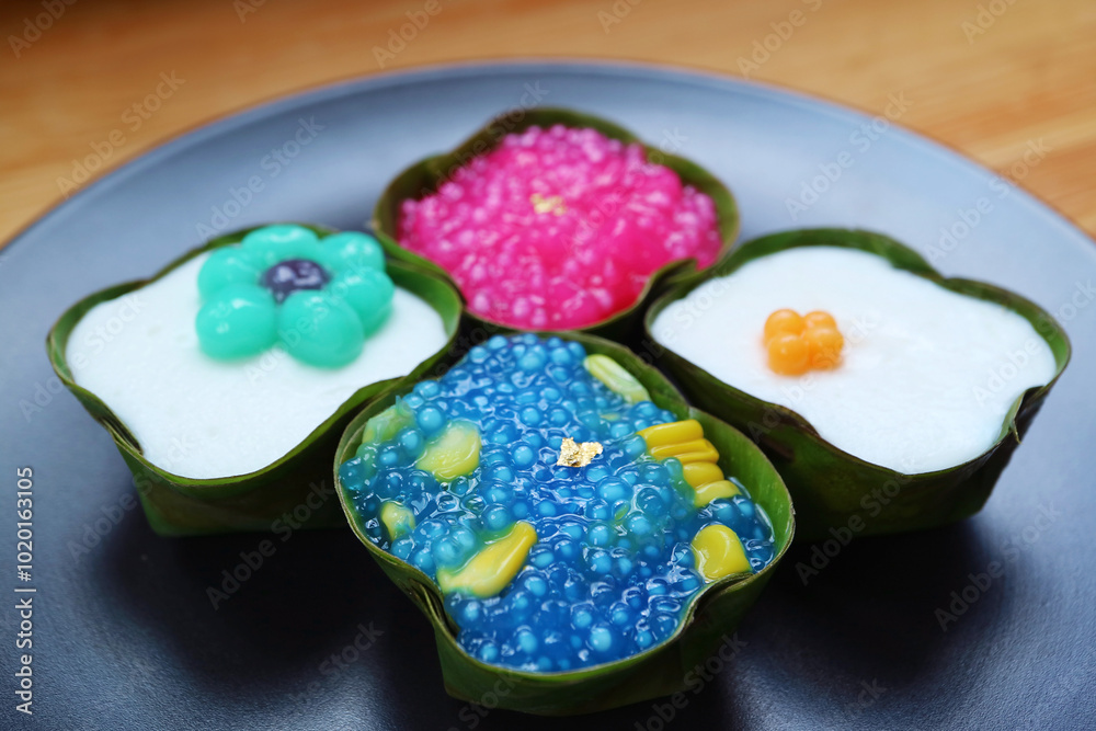 Thai Dessert of Two Layered Coconut Milk Pudding Called Khanom Tako in ...