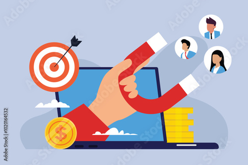 Digital Marketing Strategy with Target Audience and Customer Attraction 2d flat vector illustration