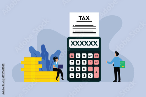 Tax Calculation and Financial Management 2d flat vector illustration