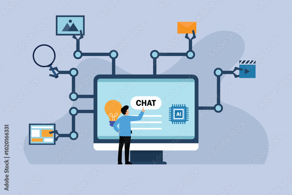 AI-powered Chatbot Automation and Digital Workflow 2d flat vector illustration AI-powered Chatbot Automation and Digital Workflow 2d flat vector illustration