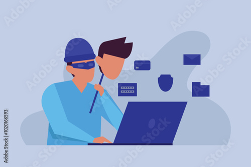 Cybersecurity Threat: Identity Theft and Online Fraud 2d flat vector illustration