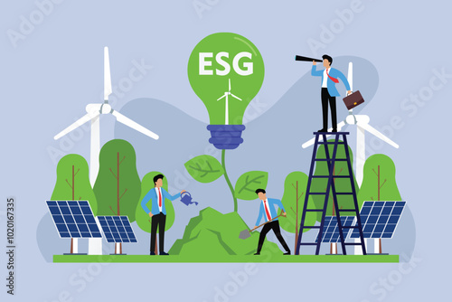 ESG Sustainability and Renewable Energy 2d flat vector illustration