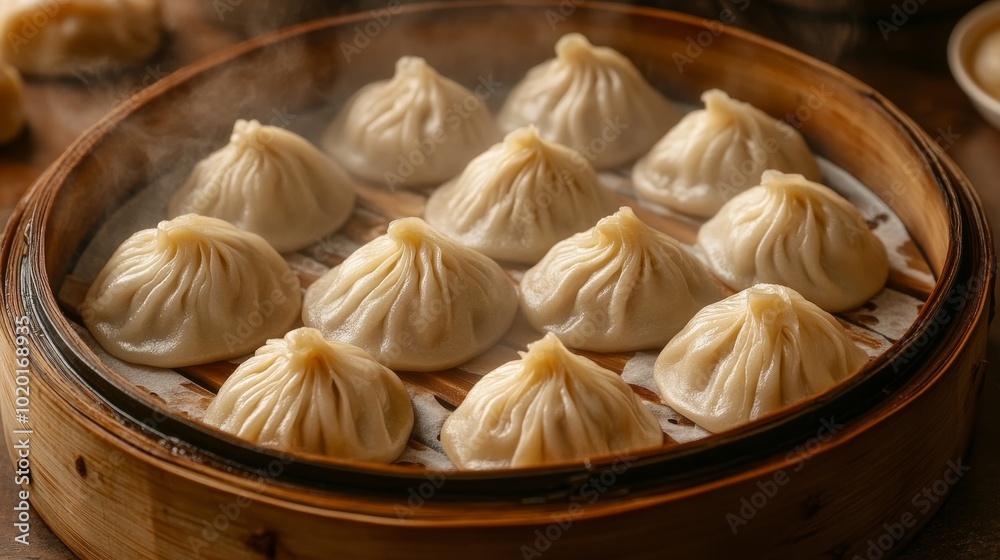 Doce dumplings al vapor se encuentran en una canasta de bambú tradicional, rodeados de vapor, listos para ser servidos en un ambiente acogedor y cálido.
Doce dumplings al vapor se encuentran en una canasta de bambú tradicional, rodeados de vapor, listos para ser servidos en un ambiente acogedor y cálido.
