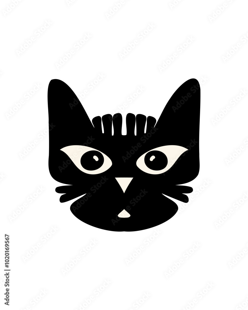 Obraz premium Cat face with big eyes and a small nose in black and white graphic.