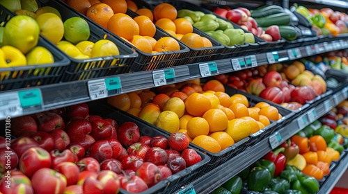 A Colorful Display of Fruit in a Grocery Store Produce Section