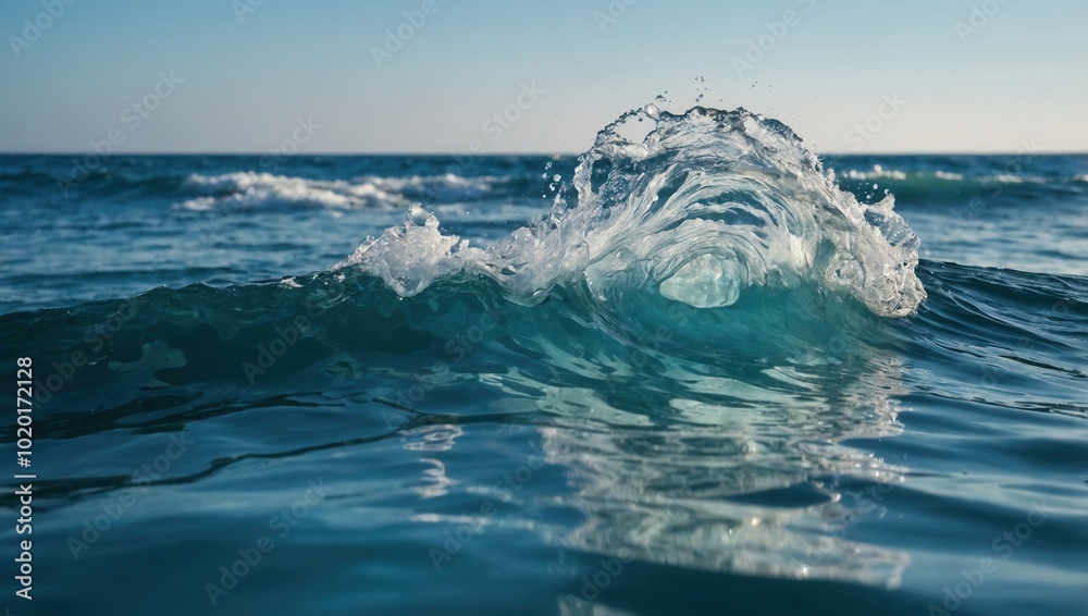 Ocean wave breaking in the water, capturing the natural power of the sea Ocean wave breaking in the water, capturing the natural power of the sea