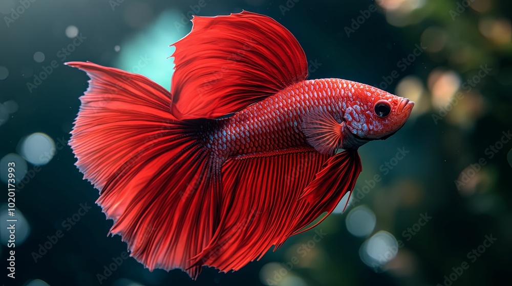 Vibrant Red Betta Fish with Flowing Fins in a Dark Background Vibrant Red Betta Fish with Flowing Fins in a Dark Background