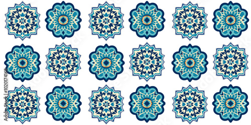 Portuguese azulejo tile with vintage floral patterns, seamless background.
