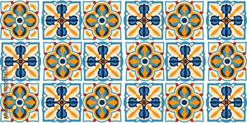 Seamless pattern of ceramic Turkish tile with mosaic design.