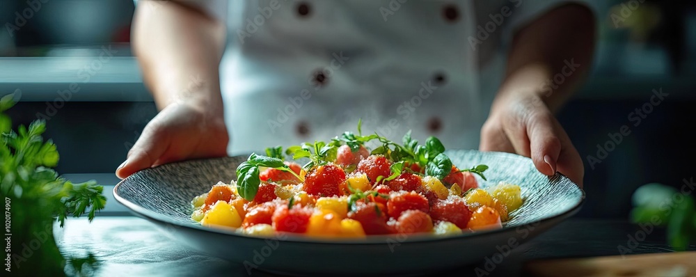 Worms-eye view of vibrant, minimalist culinary art, showcasing colorful textures and creative plating techniques, stunning arrangement Worms-eye view of vibrant, minimalist culinary art, showcasing colorful textures and creative plating techniques, stunning arrangement