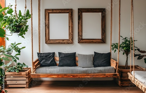 Wooden Swing Seat in a Modern Interior photo