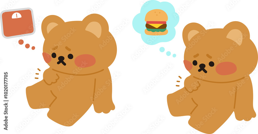 Obraz premium 귀여운 곰돌이의 식단조절 다이어트