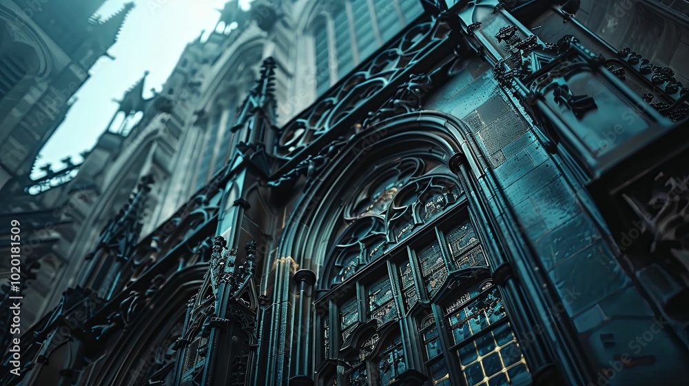 Naklejka premium Intricate Gothic Architecture with a Window View