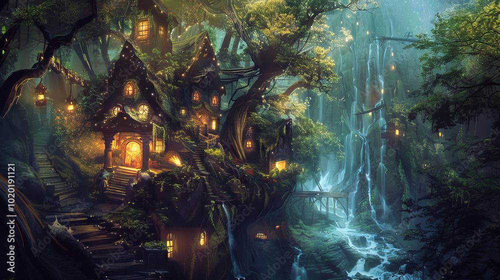 A fantasy fairy tale house in the forest A fantasy fairy tale house in the forest