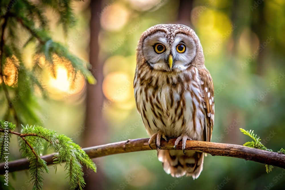 Minimalist Owl on a Tree Branch - Serene Nature Photography Minimalist Owl on a Tree Branch - Serene Nature Photography