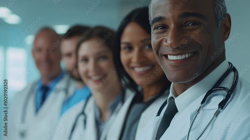 Diverse Medical Team Smiling Together in Hospital Diverse Medical Team Smiling Together in Hospital