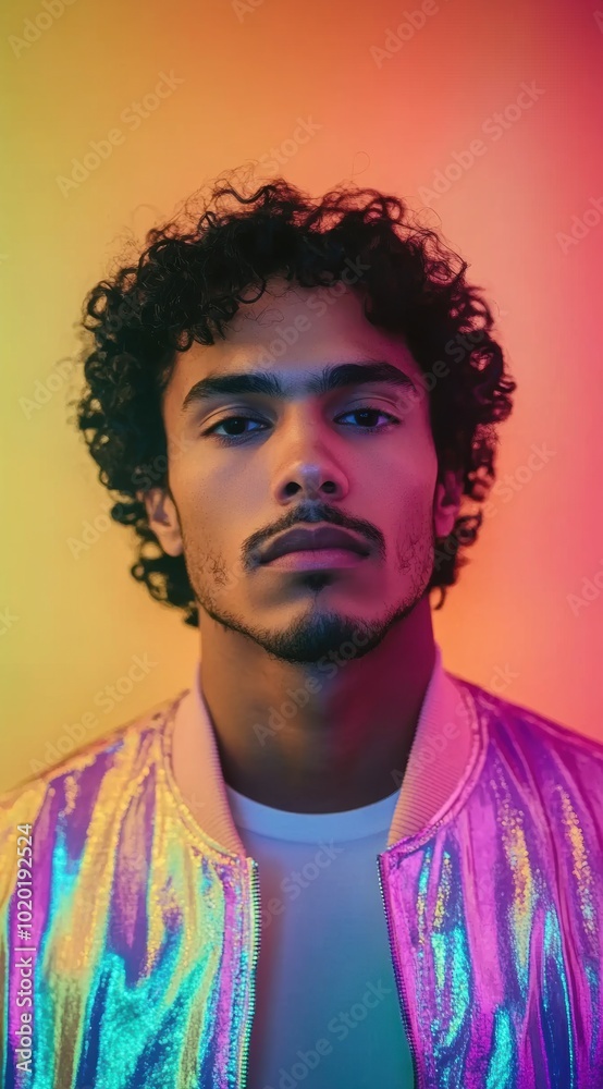 Fototapeta premium Man in Holographic Jacket.