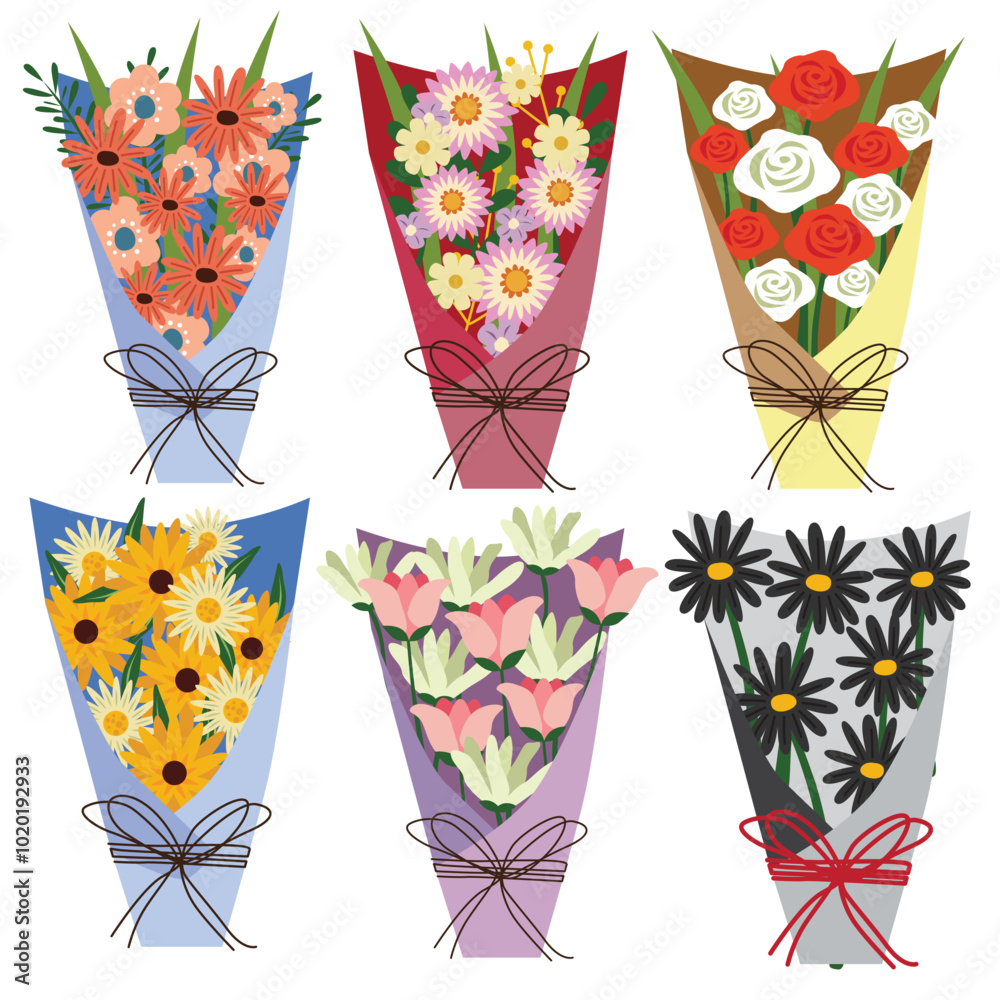 cute flower bouquet set vector illustration cute flower bouquet set vector illustration