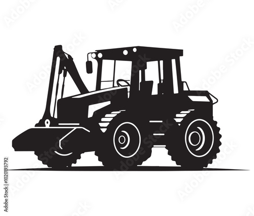 Bulldozer isolated on white, Tractor vector illustration, Silhouette bulldozer vector