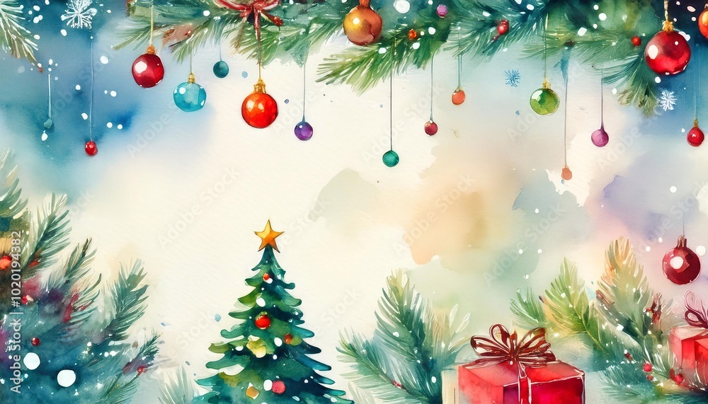 Fototapeta premium Watercolor art, Christmas and New Year Greeting Card Perfect for Your Holiday Messages