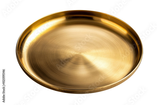 Obraz na płótnie Golden brass round serving plate with a polished surface isolated on a white background, clipping path, cut out, PNG w salonie