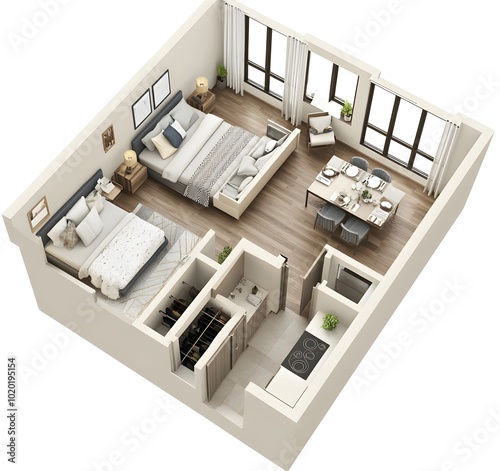 Top View of a Modern Studio Apartment Interior Design