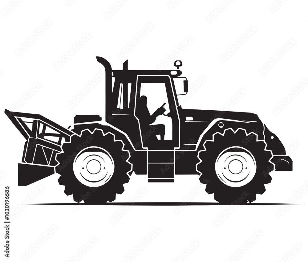 Obraz premium Bulldozer isolated on white, Tractor vector illustration, Silhouette bulldozer vector