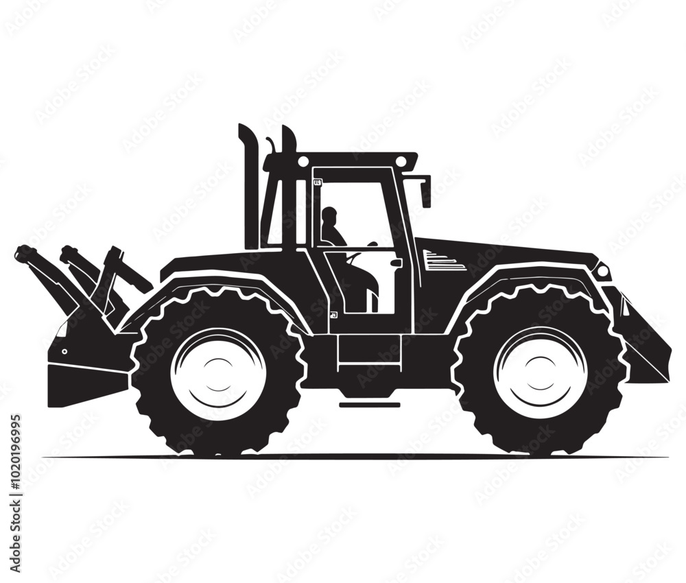 Bulldozer isolated on white, Tractor vector illustration, Silhouette bulldozer vector Bulldozer isolated on white, Tractor vector illustration, Silhouette bulldozer vector