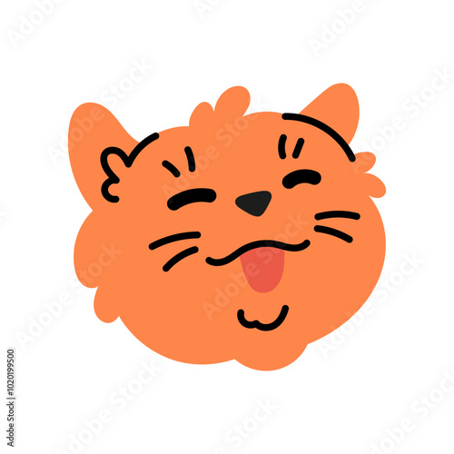 Funny meme cat head. Simple kitten illustration. Cute sticker. Animal print for kids.