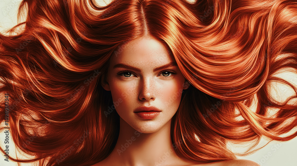 Obraz premium Jeune femme rousse avec les cheveux volants